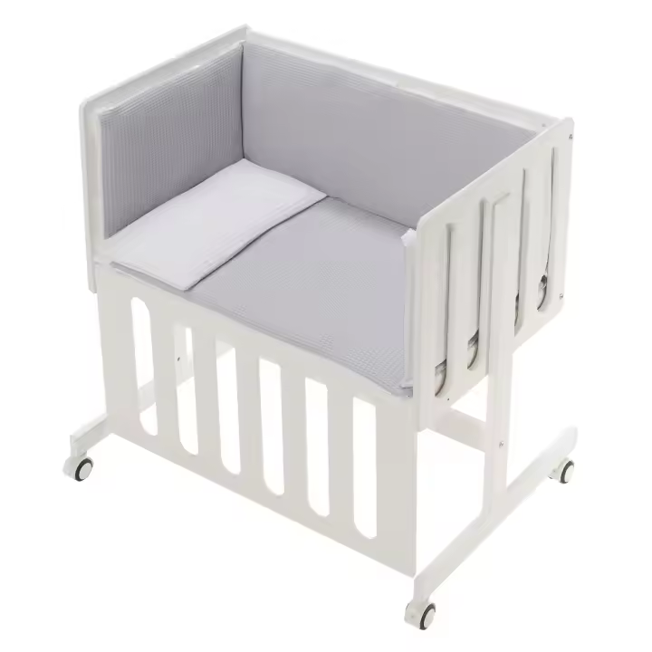 BERÇO COLECHO MINANA EM BRANCO-FAIA+LENÇOIS+VESTIMENTA+COLCHÃO -MOD. ASTRID-CINZA - 1