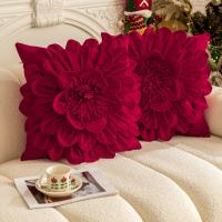 Funda de almohada con flores rojas y verdes, pétalos navideños, cojín para sofá, almohada para hotel, alojamiento familiar, coche - details 2