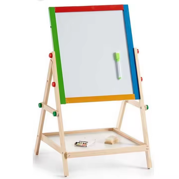 Tablero Magnético Grande con caballete Del Dibujo Del Tablero con Pizarra Blanca Para Rotuladores y Pizarra Negra para Tiza Borrable, Pizarra 2 en 1 Madera Caballete 31 x 54,3 x 36,5 cm Regalo ideal para niños Navidad - 1