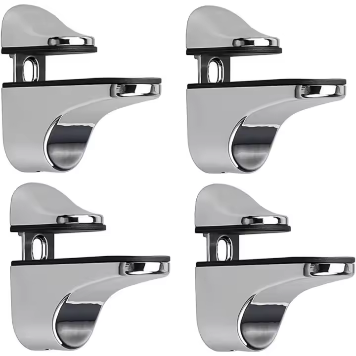 Soporte de estante de vidrio ajustable, soporte de estante de vidrio de 4 piezas, abrazadera de vidrio de montaje en pared - 1