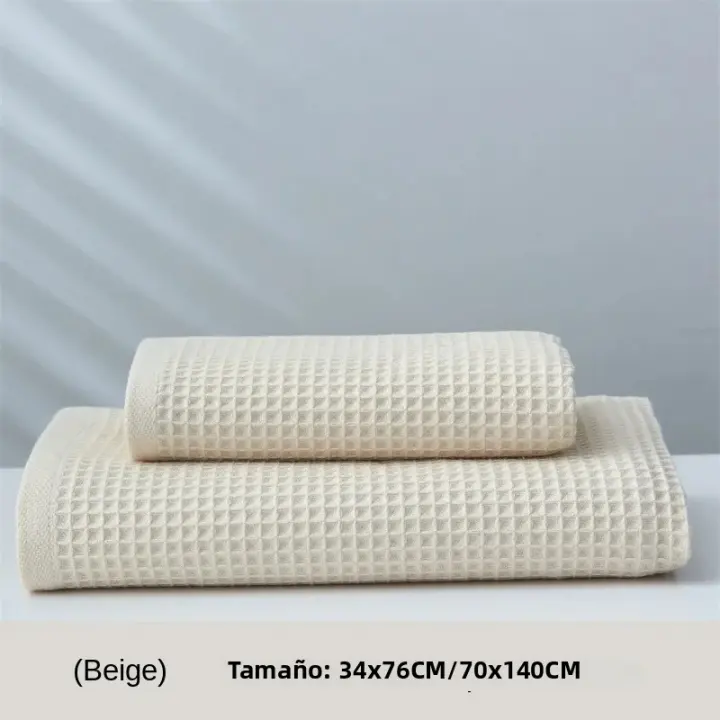 Toalla De Baño De Algodón Waffle Absorbente Suave Y Amigable Con La Piel Tamaño 35x80cm/70x140cm No Fácil De Pelotear - 1
