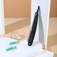 Juego Profesional De Afilador Para Hombres Con 2 Hojas Doble Corte Negro Y Blanco Acero Inoxidable Barbador De Cuchilla Recta - details 7