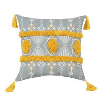 Funda De Cojín Geométrica Amarilla Con Borlas Para Decoración De Sofá Y Dormitorio Funda De Cojín Cuadrada Desmontable Y Lavable Estilo Mediterráneo - details 11