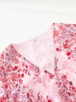 Vestido A-Line De Pierna Larga Para Mujer Con Estampado Floral Elegante Cuello V Manga Corta Estilo Casual Vestido De Verano Primavera - details 31