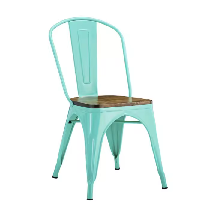 ORION91 Silla ORIONIS verde Agua Acero y Asiento Color Madera Oscura Apilables Comedor Oficina Salón Teletrabajo Cocina - SpazioLuzio - 1