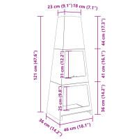 vidaXL Chimenea de exterior con leñero y diseño de torre acero negro - details 7