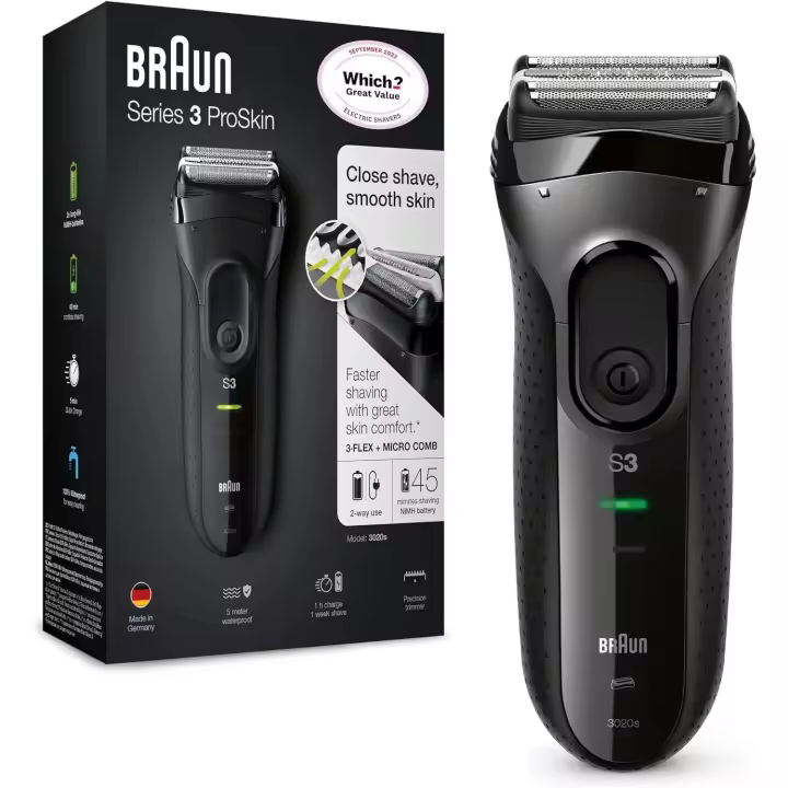 Braun Series 3 3020 Pro Skin - Afeitadora Eléctrica Hombre, Máquina de Afeitar Barba Inalámbrica Y Recargable - 1