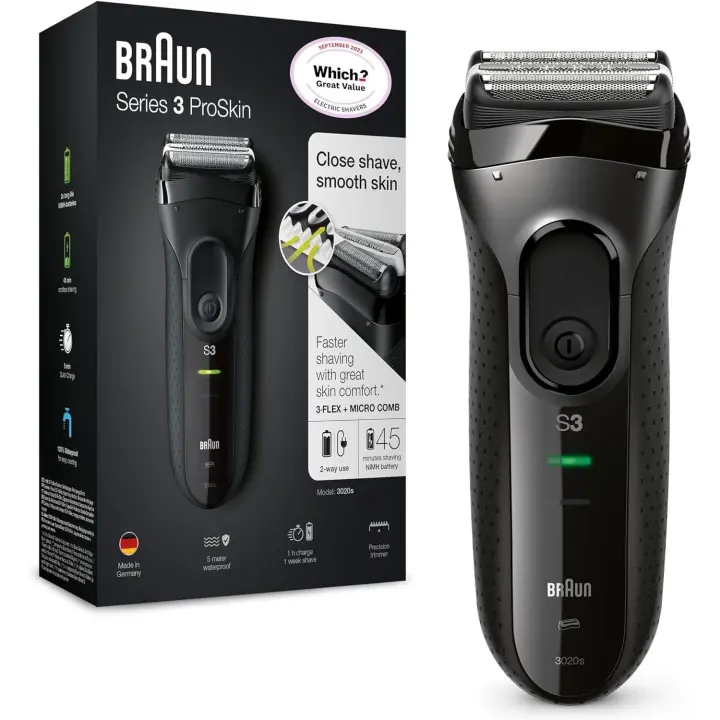 Braun Series 3 3020 Pro Skin - Afeitadora Eléctrica Hombre, Máquina de Afeitar Barba Inalámbrica Y Recargable - 1