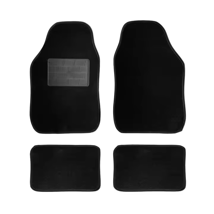 Acomoda Textil - Juego de 4 Alfombrillas Universales para Coche Antideslizantes y Resistentes. Alfombra Protectora de Fibras para Automóvil Negra de Fácil Lavado y Aspirado. - 1