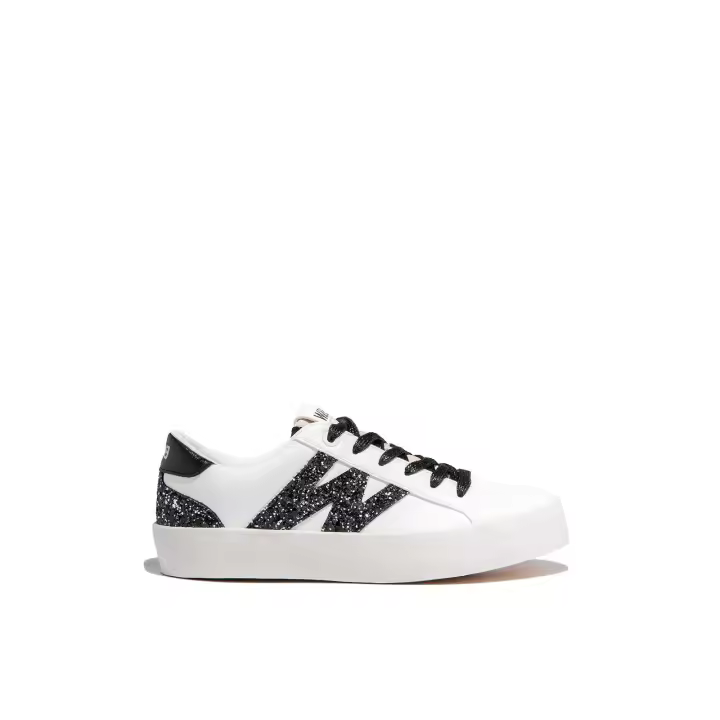 B&W Break&Walk - Zapatillas blancas con glitter negro y logo lateral para Niña - 1