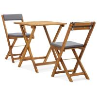 vidaXL Mesa y sillas bistró plegables 3 pzas y cojines madera maciza en color Blanco crema/Gris oscuro | cómodas modernas ergonómicas para comedor cocina salón hogar - details 1