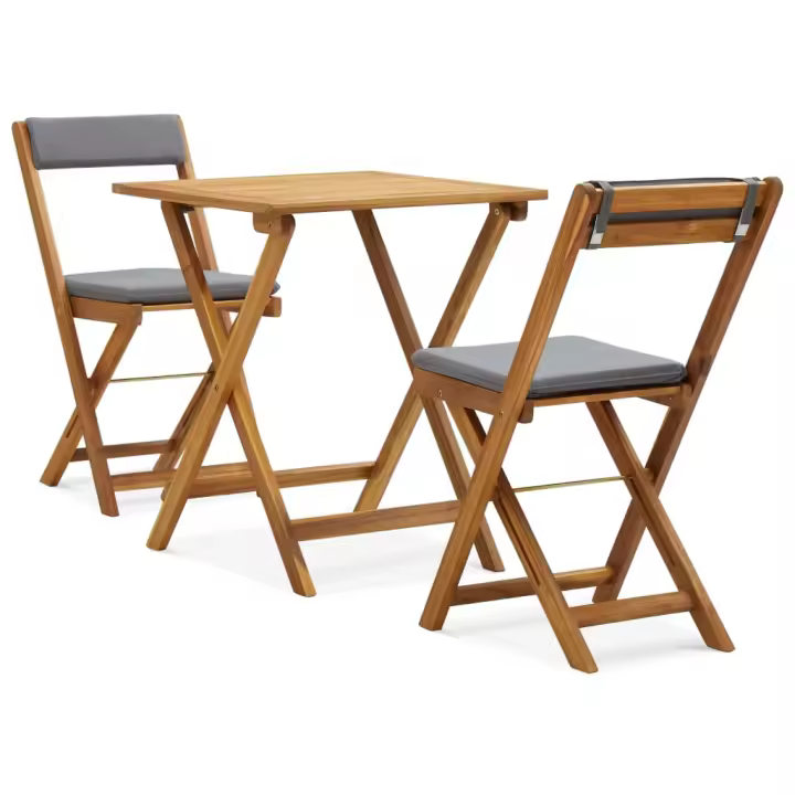 vidaXL Mesa y sillas bistró plegables 3 pzas y cojines madera maciza en color Blanco crema/Gris oscuro | cómodas modernas ergonómicas para comedor cocina salón hogar - 1