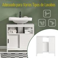 SoBuy Mueble para Debajo del Lavabo Armario de Baño de Suelo 1 Estante y 2 Puertas Correderas Blanco 60 x 30 x 60 cm FRG128-II-W ES - details 1