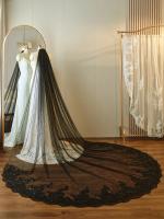 Velo De Novia De Catedral En Luto Negro Con Aplicaciones De Encaje 3x3M Complementos De Boda Para Novia Material De Poliéster - details 4