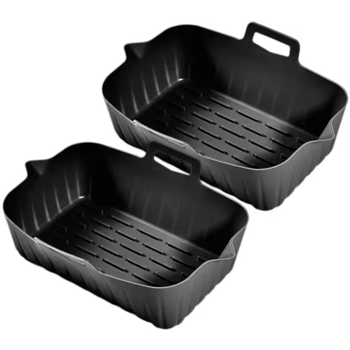 Freidora de aire de 2 piezas, Olla de silicona con mango, reutilizable, Resistente al calor, cesto rectangular, sardén para hornear - 1