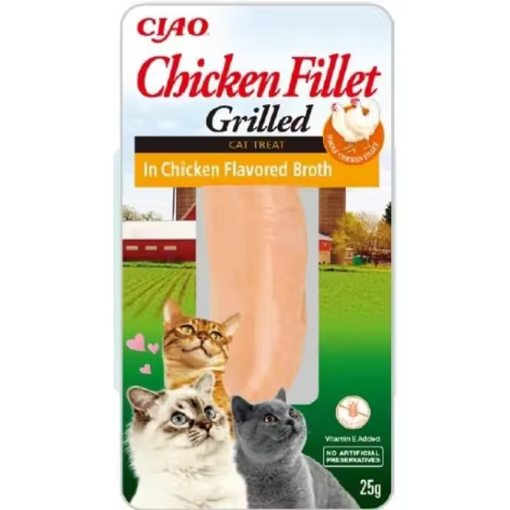 Churu Snack Filete de Pollo a la Parrilla con Caldo de pollo - Snack Rico en Antioxidantes para Gatos Pack 5 udx25gr (125gr) - Inaba - 1
