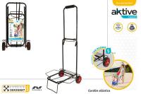 AKTIVE Carro playa multiuso plegable tubos de acero resistente  35*35*87cm  peso maximo 25kg Con ruedas de goma y eje central de hierro, incluye cinta elástica con doble gancho para fijar los objetos ideal para transpotar cualquier accesorios - details 0