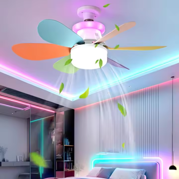 Ventilador de techo LED de 52 cm con luces, E26/E27, 40 W, luz con control remoto, 3 velocidades, temporizador, RGB regulable, 6 aspas, lámpara para dormitorio, sala de estar y oficina. - 1