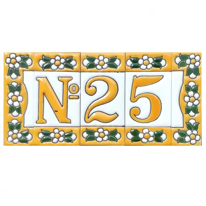 Letras y números de cerámica 7.5cm. (3") para la pared - Letras y números esmaltados - Modelo "AMARILLO-ARTE" - Ceramic tile letters/numbers - - 1