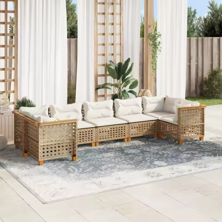 vidaXL Set sofás de jardín 7 piezas y cojines ratán sintético beige - 1