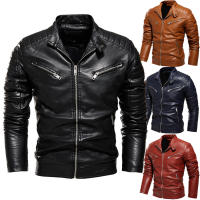 Chaqueta De Cuero Para Motociclista Resistente Al Viento Y Lluvia Para Otoño Y Primavera Con Cuello Alto Para Hombre Estilo Europeo Y Americano - details 1