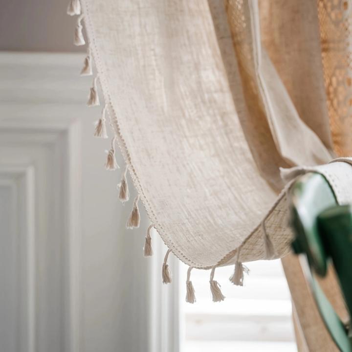 MOV Conjunto De Cortinas Bohemio De Lino Puro Decorativas Con Espaciado Mitad Cierre Para Sala De Estar Moderno Estilo Tatting