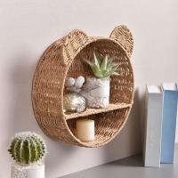 Estante de pared de tela de ratán flotante con forma de oreja de oso, cesta de almacenamiento colgante, estante de exhibición de plantas pequeño para el hogar y la oficina - details 0
