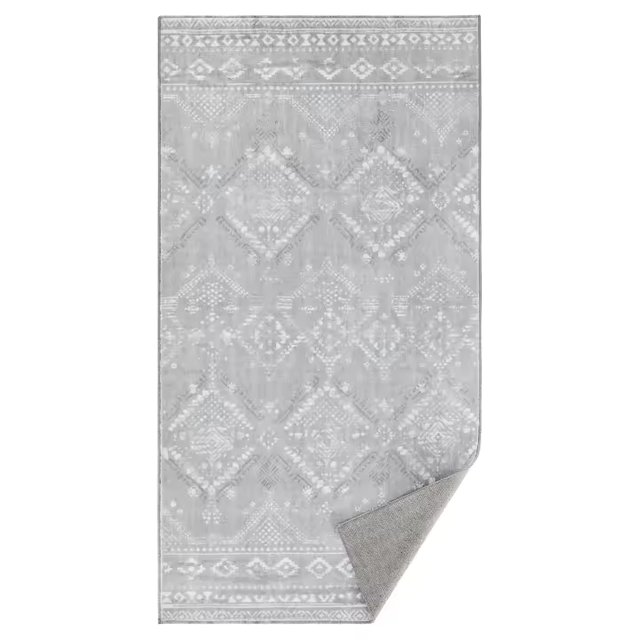 SONGMICS HOME Alfombra, 80 x 150 cm, Alfombra Antideslizante, Decoración del Hogar, para Salón, Dormitorio, Lavable a Máquina, Estilo Moderno, Gris Paloma/Beige Capuchino - 1