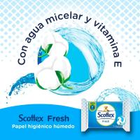 Scottex Papel Higiénico Húmedo Fresh con Agua Micelar y Vitamina E, Biodegradable y Sin Plástico, Caja 12 packs de 74 servicios Toallitas Húmedas Desechables por WC - details 1