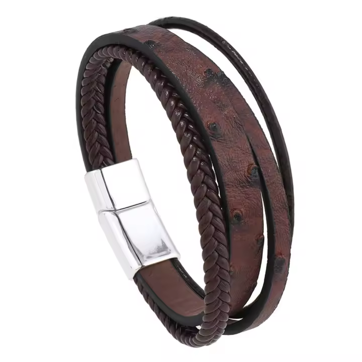 Pulsera De Cuero Negro Para Hombre Encanto Magnético Tejida Punk Rock Cuff Pulseras De Moda Para Hombres Pulseira Masculina - 1