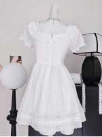 Vestido De Encaje Francés Dulce Con Cuello Cuadrado Y Mangas Burbuja Para Mujer Vestido De Cumpleaños Estilo Princesa Cintura Definida Falda A-line Larga Hasta La Rodilla - details 6