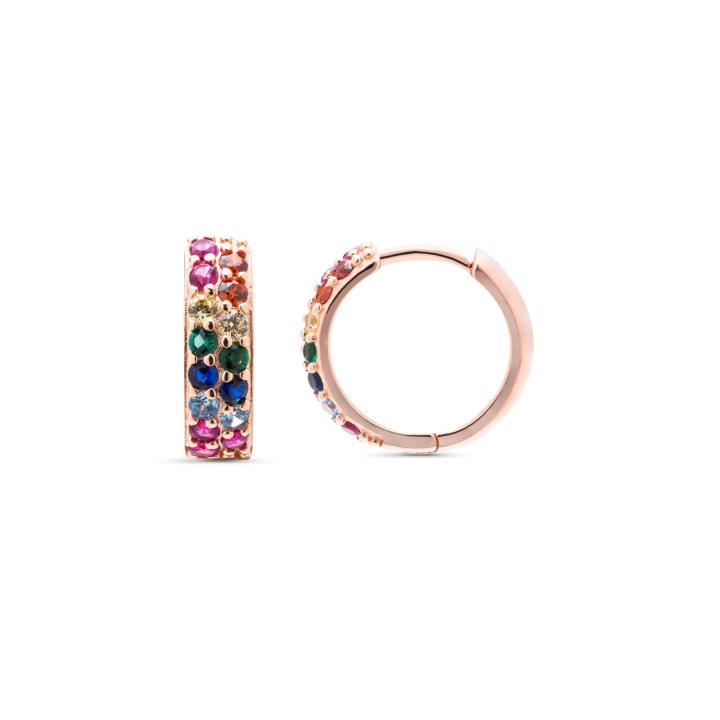 Pendientes de Aro Luxenter, imewa de plata de ley 925 y circonita multicolor con acabado en baño oro rosa de 18 quilates