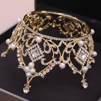 Cetro De Boda De Perlas Y Cristales Dorados Accesorio De Cabello Para Mujer Tiara Redonda De Moda Joyería De Novia - details 3