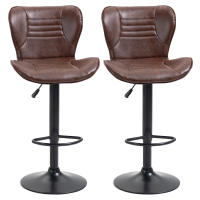 HOMCOM Juego de 2 Taburetes de Bar Tapizado en Cuero Sintético Taburetes Altos de Comedor Regulable en Altura Giratorio con Respaldo y Reposapiés 46,5x54x88-108 cm Marrón - details 0