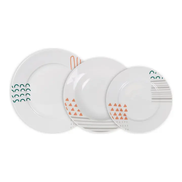 La Mediterránea - Vajilla completa 12 Piezas de Porcelana, Incluye 4 Platos Llanos de (24 cm), 4 Platos Hondos de (21,5 cm) y 4 Platos de Postre de (19 cm) - 1