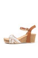Lyla Wang sandalias doradas cuñas medianas de corcho con plataforma con tiras trenzadas mujer con hebilla - details 5