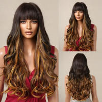 Pelucas Sintéticas De Onda Corporal Larga Para Mujer Color Marrón Con Franja Anteojos Resistente Al Calor Para Uso Diario Y Fiestas Peluca Artificial De Cuerpo De Cobre - details 8