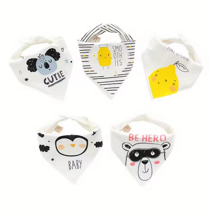 Paquete De 5 Pañuelos De Bebé Triangulares Impermeables Para Niños Y Niñas Algodón Fashion Unisex Bibs Para Bebés Recién Nacidos - 1