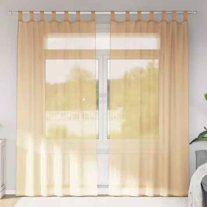 vidaXL Cortinas de gasa con bolsillos para varillas 2 uds. en color Arena/Marrón/Rosa y más | protección solar decorativa para ventanas hogar oficina dormitorio fácil de instalar - 1