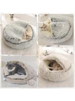 Cama De Peluche Larga Para Mascotas Gato Perro Invierno Juego De Sueño Redondo Almohadilla Cálido Casa De Arena Para Gato Pequeño Y Perro Chico - details 14