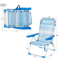 Aktive - Pack 2 sillas de playa rayas azul plegables, reclinables 5 posiciones, con cojín y asa para hombro, estructura de aluminio ligera, ideales para camping y playa, 48x60x90 cm - details 3