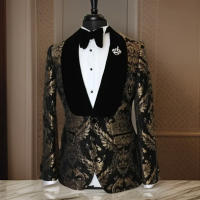 Traje Elegante De Terciopelo Para Hombre Negro Con Borla Y Botones Solos Traje De Fiesta Formal De Promoción Y Negocios - details 2