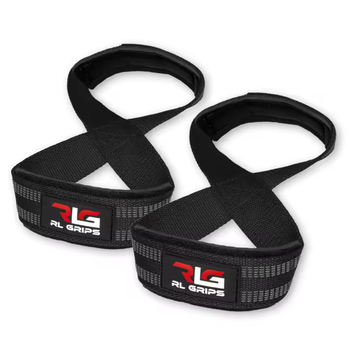 RL Grips® Straps 8 Gym para Levantamiento de Pesas y Powerlifting Profesional Acolchado - Correas de Agarre en Forma de 8 de Gimnasio y Fitness Peso Muerto y Culturismo - 1