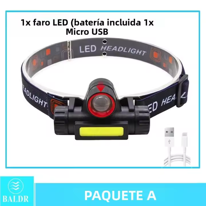 Linterna Frontal LED COB Con Recarga USB Y Inducción Zoom Batería Integrada 6 Modos Multifuncional Impermeable Para Camping Y Pesca Nocturna - 1