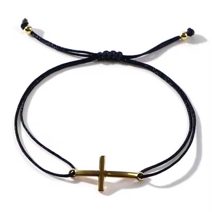 Pulsera De Cuerda Simple Con Cruz De Acero 30mm Protección Dual Hombre Mujer Diseño Unisex Regalo Nuevo 2024 De Go2boho - 1
