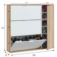 Meimon Zapatero blanco modelo Class gran capacidad de almacenamiento, Medidas: 115 cm alto x 106 cm ancho x 22 cm profundidad, Espacio para almacenar entre 24 y 30 pares de zapatos, color  roble canadiense con detalles en blanco - details 2