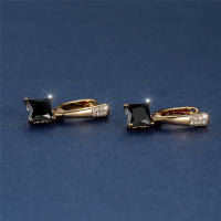Pendientes De Anillo Geométricos Para Mujer Con Piedras De Zircón Negro Y Color Champán Dorado Joyería De Boda Moda - details 5