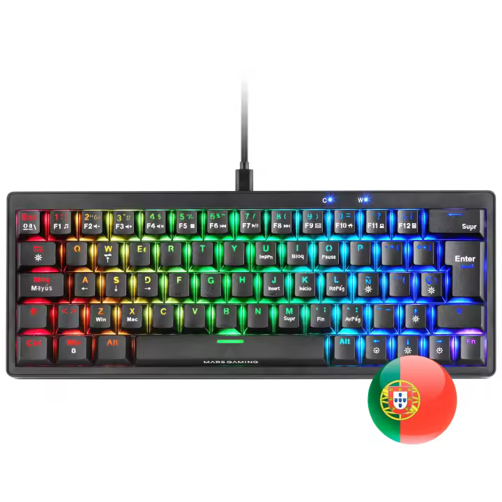 Mars Gaming MKMINIPRO, Teclado Mecánico Ultra-Compacto 60%, Switches Mecánicos Hot-Swappable, Iluminación RGB Chroma, Teclado Gaming Antighosting, Multiplataforma, Switch Silencioso, Idioma Español / Francés/ Italiano / Portugués / US, Negro - 1