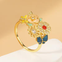 Encanto Anillo de flores para mujer, diseño de margaritas y flores de circón de cobre - details 5