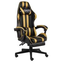 vidaXL Silla gaming con reposapiés cuero sintético negro y en color Gris/Dorado/Verde y más | cómodas modernas ergonómicas para comedor cocina salón hogar - details 1
